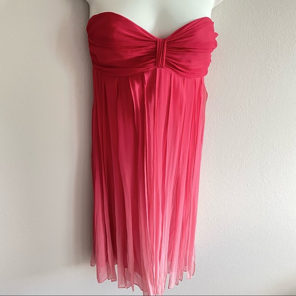BCBG 100% Silk Ombre Pink Sheer Mini Strapless Corset Dress Ruffles Y2K - Picture 10 of 15